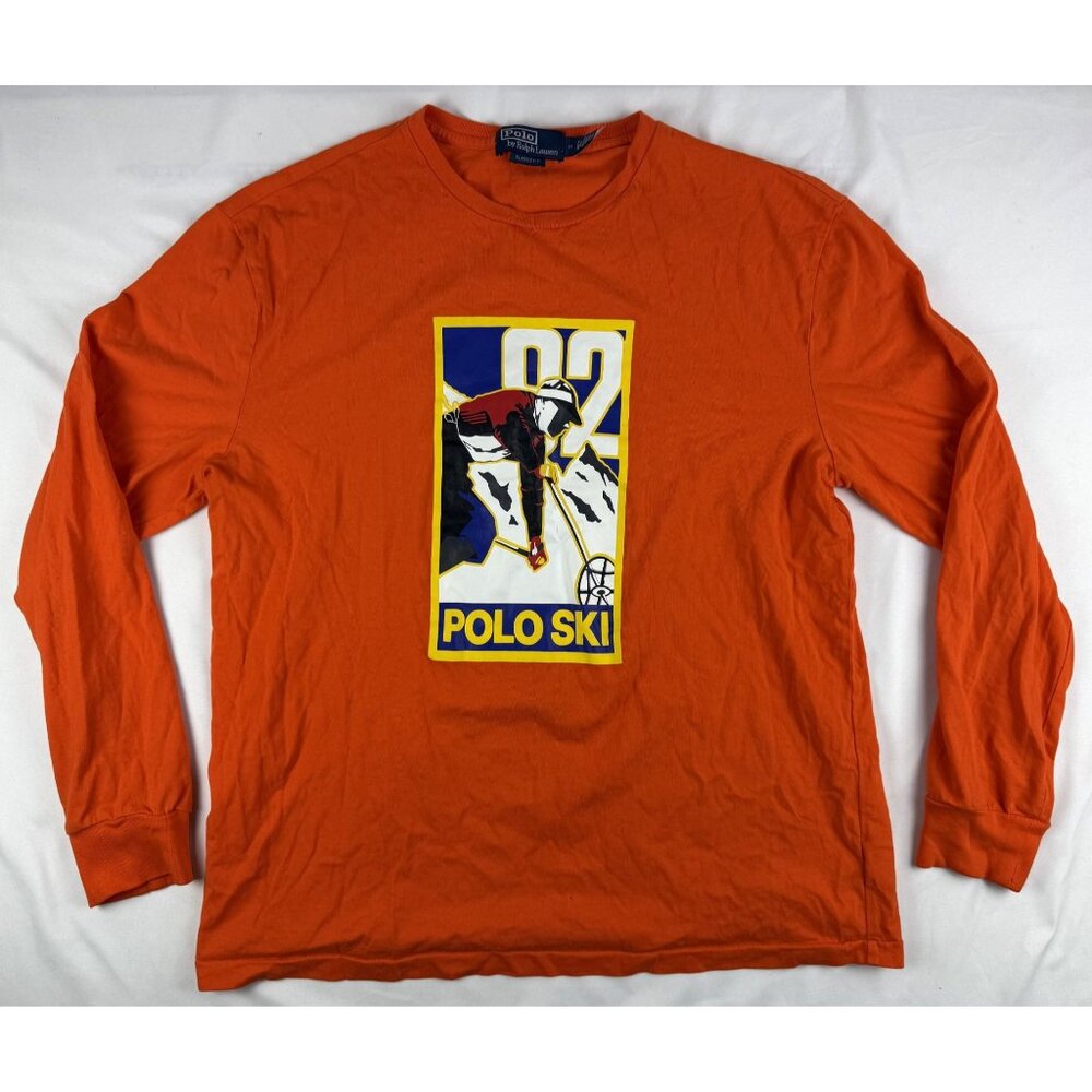 Polo Ralph Lauren Men's Orange Ski Graphic Print Crew-Neck Long Sleeve T-Shirt M